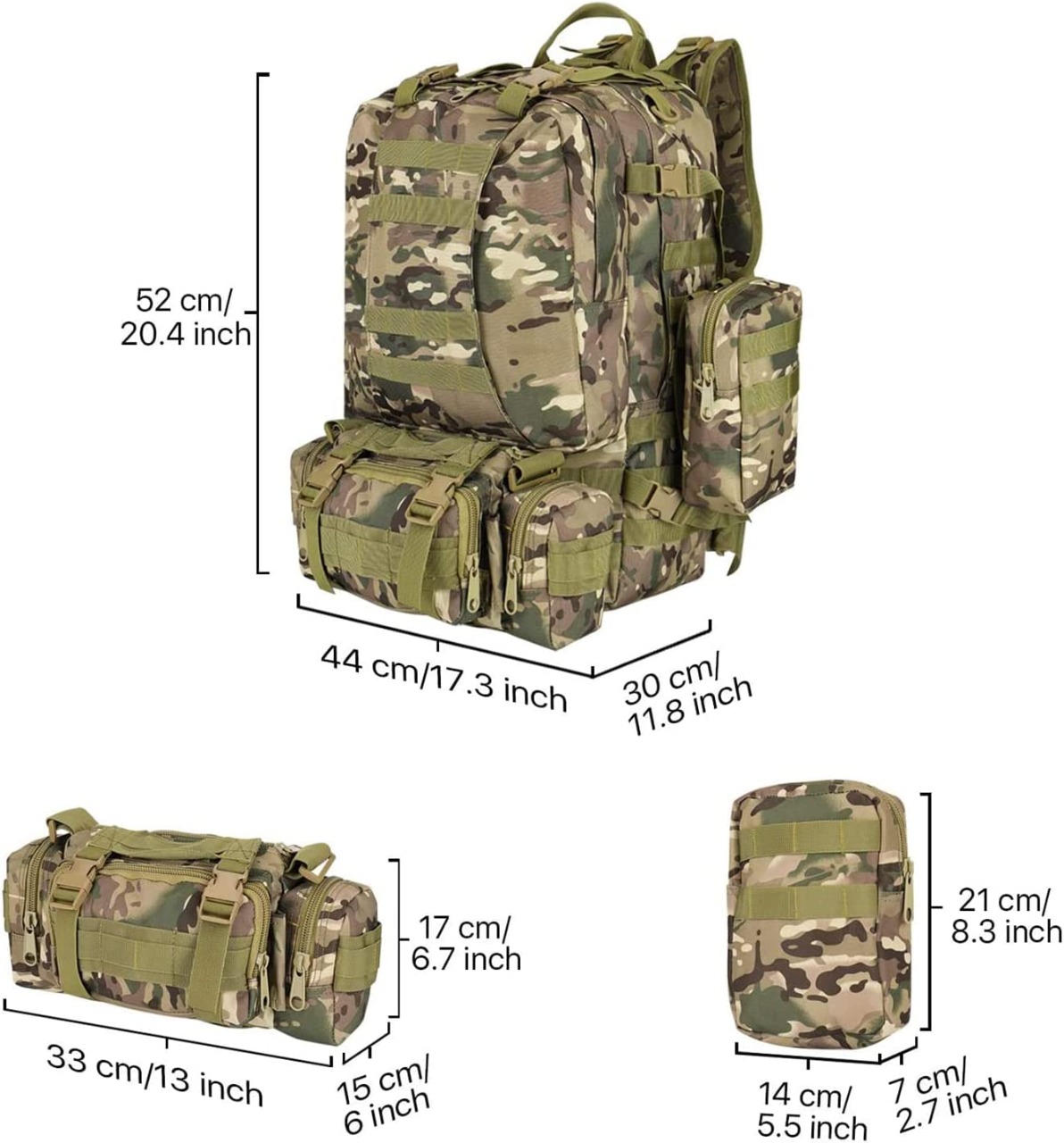 Bug Out Bag Mochila táctica de 50 litros - Ideal para artículos esenciales  de supervivencia, Camo Verde, Viajar